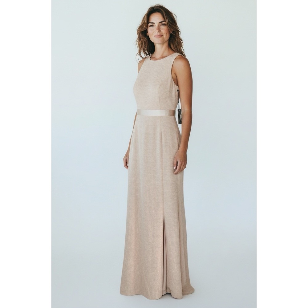 NWT Adrianna Papell ANTHROPOLOGIE - Champagne metallic sheath dress, sz 2